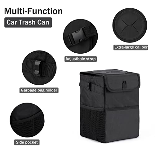 image for JUSTTOP 6L Waterproof Mini Car Trash Can with Lid and Storage Pockets,