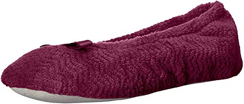 Isotoner Women's Chevron Microterry Ballerina - Breathable, Chic Bow, Secure Fit, Machine Washable