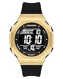 Armitron Unisex Gold-Tone Accented Digital Chronograph Black Resin Strap Watch, 40/8500GDB