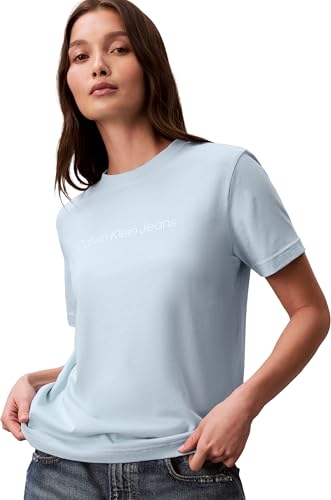 Calvin Klein Damen T-Shirt Kurzarm Logo Classic Regular Fit, Blau (Breezy Blue), L 3