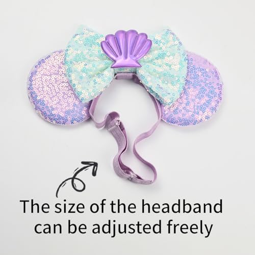 Adjustable Mermaid Mouse Ears Hair Bow Headband, Elastic Hairband Party Headwear for Baby Girls Infant Toddlers3