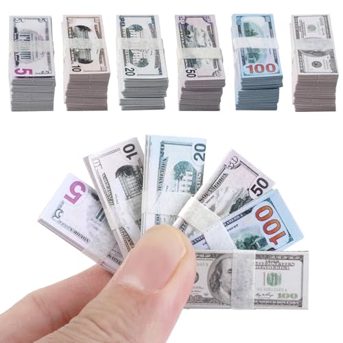 Clofiak 600PCS 1:12 Miniature Scene Dollars Set 5 10 20 50 100 Dollar Bill