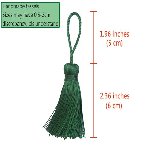 Image of Makhry 20pcs 4.3 Inch Handmade Silky Floss Mini Tiny Craft Tassels with 2-Inch Cord Loop and Small Chinese Knot for Earrings, Souvenir, Bookmarks, DIY Craft Accessory,Tags (#27Green Black)