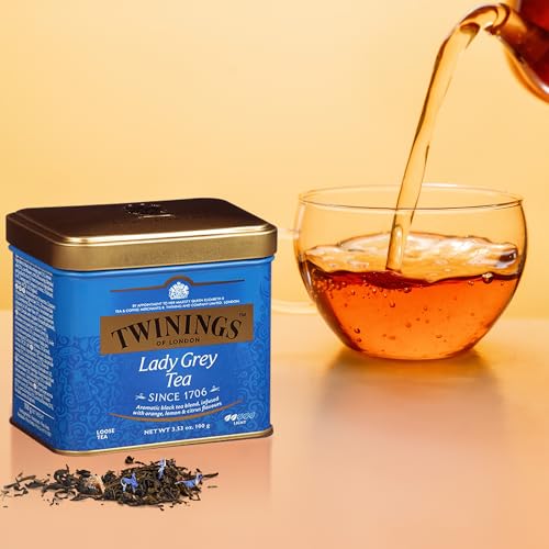 Image of Twinings Lady Grey Loose Black Tea, 3.53 Ounce Tins (Pack of 6), Lemon & Orange Peel, Caffeinated, Enjoy Hot or Iced