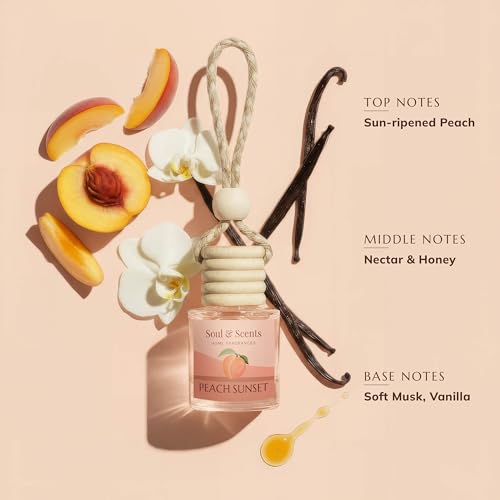 Image of Soul & Scents 16ml Luxury Car Perfumes Sweet Peach | Peach Sunset | 2-in-1 Hanging Pod & AC Vent Air Freshener | Premium Wooden Car Fragrance Accessory | Long Lasting Odour Eliminator | Pack of 2