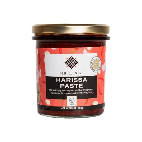 Med Cuisine Harissa Paste - 300gr - Hot chilli pepper condiment - Complex and robust flavour - Perfect for marinades - Vegan paste - Spicy - Gluten-free Cover