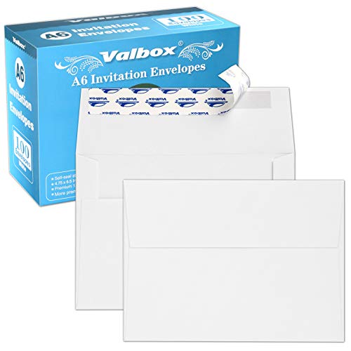 ValBox 100 Qty A6 Envelopes Self Seal 6.5 x 4.75″ White Kraft Paper Invitation Envelopes for 4×6 Cards, Photos, Invitations, Weddings, Baby Shower, Birthday, Announcements, RSVP (A6)