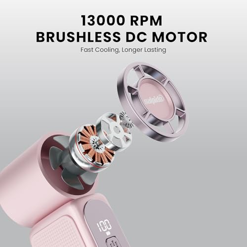 Image of SAL-TF-05 Mini Portable Fan with 13000 RPM Brushless Motor, 5 Speed Adjustment, Rechargeable USB Fan, Compact Handheld Cooling Fan for Travel, Office, Makeup & Outdoor Use (Pink)