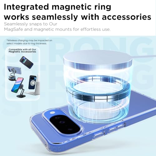Image of RIGGEAR Shockproof Clear Hybrid Armor 360 Rotating Magnetic Ring Stand Back Cover Case Compatible with MagSafe Accessories for Google Pixel 10 / Pixel 10 Pro (Transparent PC + TPU Bumper)