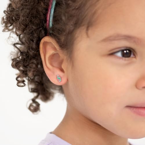 925 Sterling Silver Teal Enamel Flower Surfboard Safety Screw Back Earrings For Little Girls - Children's Vacation Surfboard Earrings - Small Beach Day Earrings For Young Children3