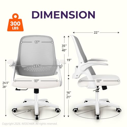 Image of NEO CHAIR Office Desk Chair, Ergonomic Mesh with Flip-Up Armrests, Ivory