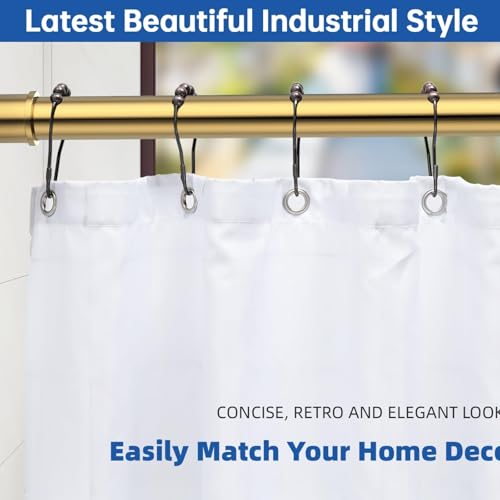 Image of BRIOFOX Industrial Shower Curtain Rod - Rustproof Non-Slip 43-72 Inches Tension Curtain Rod for Window or Bathroom, Light Gold