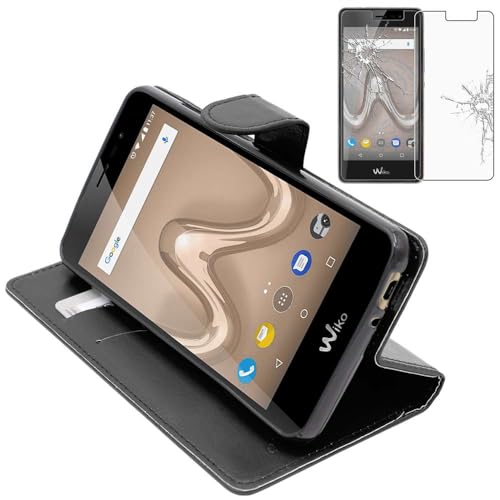 ebestStar - Coque Compatible avec Wiko Tommy 2 Etui PU Cuir Housse Portefeuille Porte-Cartes Support Stand, Noir + Film Protection écran Verre Trempé [Appareil: 145 x...