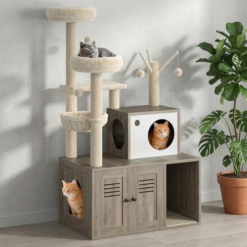 Árbol moderno para gatos con caja de arena oculta miniatura 1