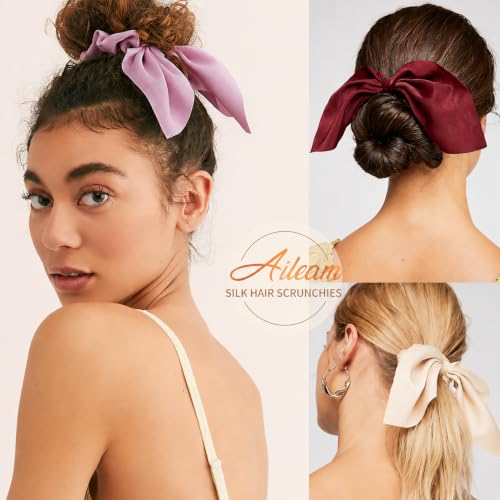 Image of 12 PCS Bow Hair Scrunchies Bunny Ears Silk Scrunchies Hair Ties Bobbles Elastic Hair Ties Ropes Ponytail Holder Hair Accessories for Women