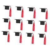 Housoutil 12 Piezas 12 Piezas Mini Tapones para Botella de Graduación Birrete Rojo Decoración para Ramos y Botellas de Vino Accesorios para Fiesta de Graduación Juego de Adornos