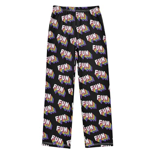 Fun Rainbow Print Boys Long Pants Soft Trousers Elastic Waist Kids Lounge Bottoms with Pockets S-XL