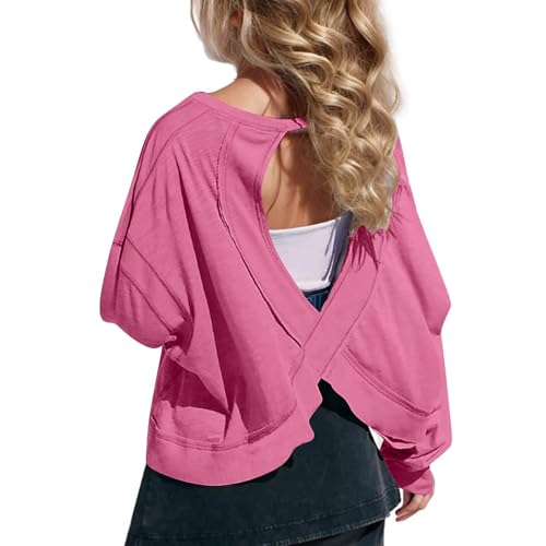 Girls Open Back Tops Long Sleeve Oversized Workout Shirts Kids Backless Gym Yoga Athletic Running Tees 4-14 Years
