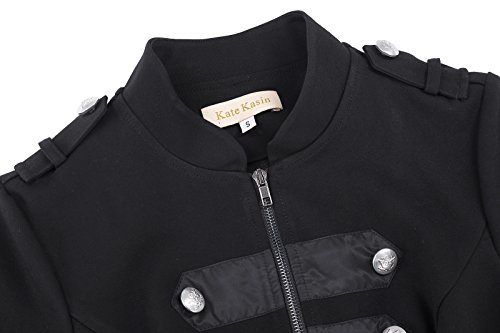Kate Kasin Women's Buttons Decorated Zipper Front Military Blazer Jacket Coat Tops Black S KK464-1 steampunk buy now online