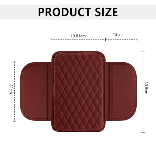 Image of Upgraded Car Armrest Cover, Microfiber Leather Arm Rest for Car Cushion with 2 Pocket Car Organizer, Universal Car Interior Accessories for Cars SUV Trucks (Red)