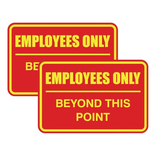 All Quality Classic Framed Employees Only Beyond This Point Wall or Door Sign | Easy to Install Business Signage - Large (Red-Yellow) 2 Pack