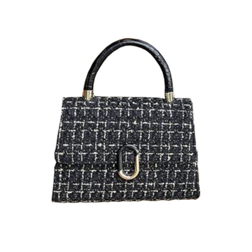 Women’s Tweed Plaid Square Handbag, Retro Quilted Woven Embroidered Shoulder Bag, Ladies Cute Woolen Top Handle Satchel Tote