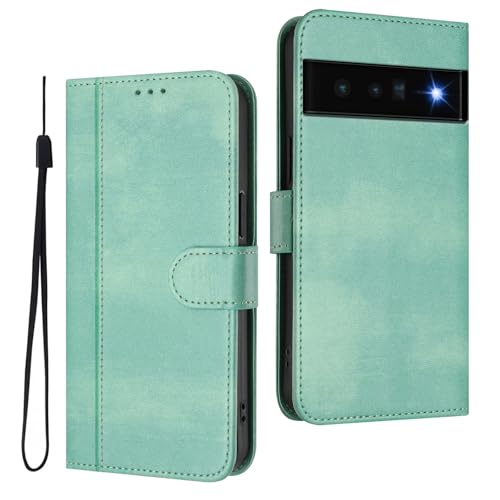 Custodia per Google Pixel 6 Pro Cover con Slot CartaSupporto Visuale Antiurto Chiusura Magnetica Protective - Chiaro verde pelle