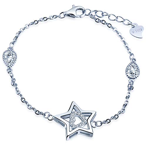 Infinite U - Pulsera de plata de ley 925 con circonita cúbica, diseño de corazón hueco, color plateado