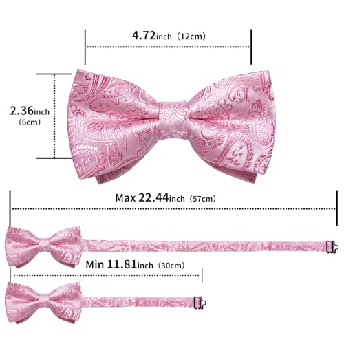 Image of DiBanGu Paisley Pre-Tied Bow Ties for Men Silk Adjustable Bowtie and Pocket Square Cufflinks for Wedding Party