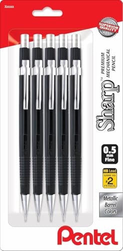 Pentel Sharp Mechanical Pencil 0.5mm, Pack of 5 Black Mechanical Pencils