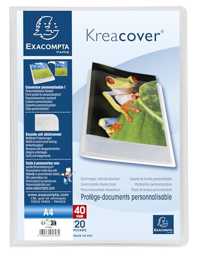 Exacompta - Réf. 5728E - Paquet de 5 protège-documents Kreacover Chromaline - 20 pochettes cristal lisse - 40 vues - pour A4 - dim 24 x 32 cm - couverture en polypro semi-rigide - couleur incolore