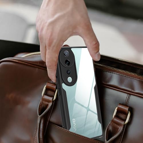 Image of A rtistque Clear Hard Transparent Acrylic Armor Anti-Drop Shockproof TPU Edge Back Cover Case for Vivo V40 - Black