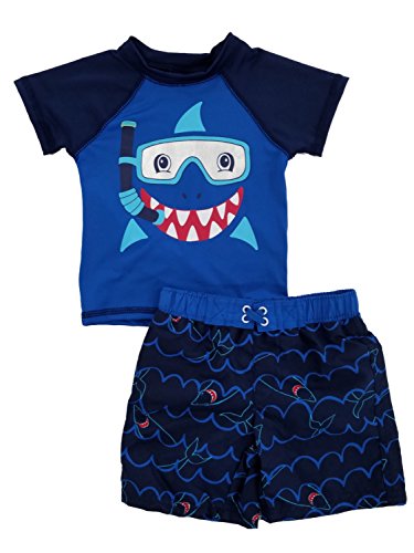 Infant Boys Blue Snorkel Shark Rash Guard & Swim Trunks Set 12m
