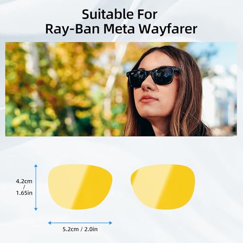 Image of HiBloks Replacement Lenses for Ray-Ban Meta Wayfarer (RW4008 Size L), UV Protection Sunglass Lens Set for Smart Glasses, Premium Lens Kit for Men & Women Driving, Cycling or Outdoor (Yellow)