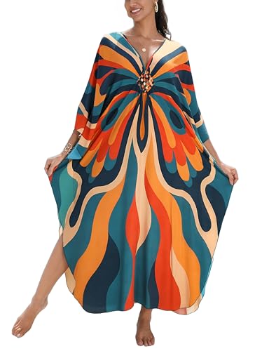 Image of KEYLORTING Plus Size Kaftan Dress Women, African Moo Moo Print Caftan, Batwing Dress, Beach Cover Up for Party and Loungewear