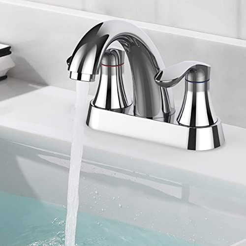Bathroom Faucet, 4 Inch Bathroom Faucets for Sink 3 Hole, Centerset Bathroom Sink Faucet with Pop Up Drain and cUPC Lead-Free Hose(Chrome)