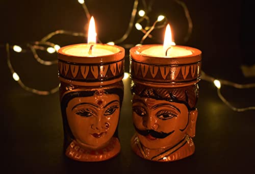 Set Of 2-Raja Rani Wooden Hand Carved Traditional Tea Light Candle Holders, Votive Candle Holder, T Light Home Décor, Festive Gift, Wooden Gift, Diwali #TOP2