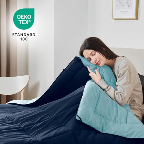 Image of Nestl Oversized King Comforter Set, Quilted Down Alternative, All Season, Blue /Light Blue, 3 Piece (1 x Quilt, 2 Pillow Shams), Classic Style