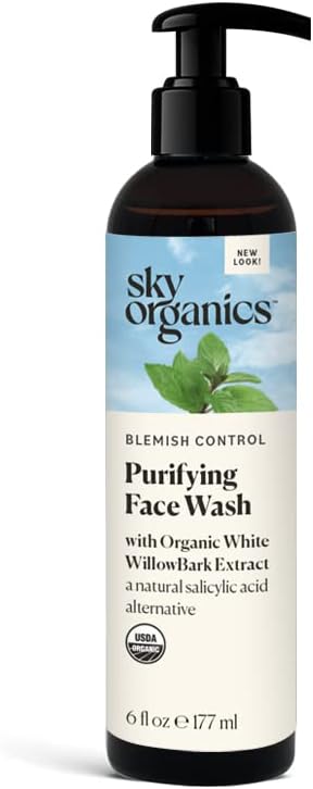 Sky Organics Blemish Control Purifying Face Wash for Face USDA Certified Organic to Cleanse, Purify & Hydrate, 6 fl. Oz