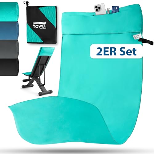Novent Fitness Handtuch aus Mikrofaser 2er Set, 120x50cm Gym Handtuch mit Reißverschluss Tasche, Kompakt… – Ansicht 1