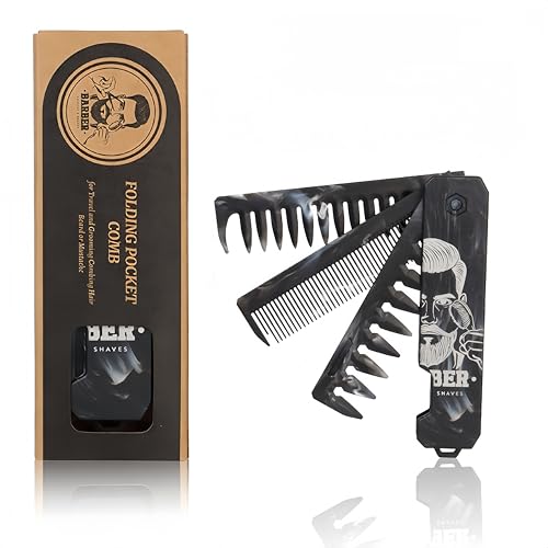 1PC 3 In 1 Folding Pocket Comb for Men, Fine & Wide Tooth for Travel and Everyday Grooming Combing Hair, Beard or Mustache Styling Comb for Slicked-back, Quiff, Pompadour, Fauxhawk, Undercut