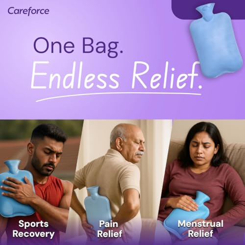 Image of Careforce - The Force Behind Your Health Hot Water Bag for Pain Relief Heating Pad for Periods Cramps, Muscle Aches Heat Pack for Back, Neck, Shoulder and Body Relief -Blue