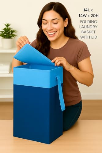 Image of Homerz Premium Folding Laundry Basket for Clothes with lid and handles, 24X17X47 inch size, Laundry Bag Cloth Basket Non Woven Laundry Bin Laundry Bags for Clothes Freestanding (Blue)