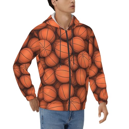 Sweat à capuche imprimé basket-ball orange pour homme en coton doux