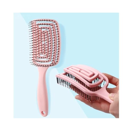 Image of Curved Vented Hair Brush for Fast Blow Drying, Professional Detangling Styling Brush for Wet & Dry Curly, Thick, Straight Hair for Women & Men (pink)