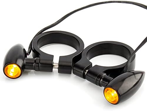 HAZAWA Motorcycle Fork Mounted LED Turn Signals 39-41mm Bullet Style Amber Light with Bracket Indicater Compatible with Harley Davidson Honda Suzuki Triumph Yamaha Cruiser Street Bike (B#Bullet)