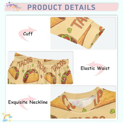 Pajama Sets Long Sleeve Yummy Tacos Cartoon Soft Comfy Sleepwear 2 Piece PJS 3-8T4