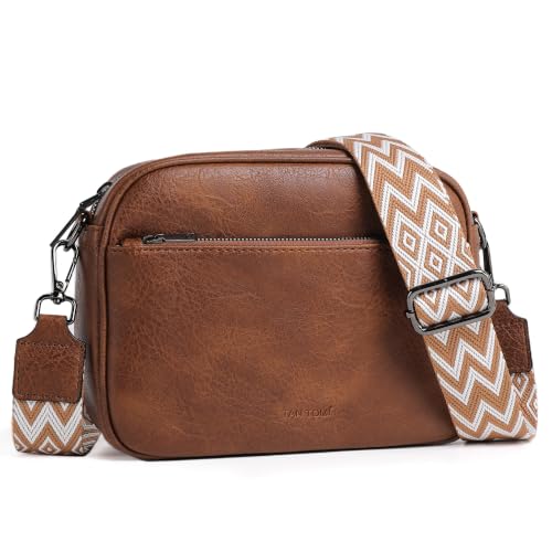 Image of TANTOMI Crossbody Bags for Women Trendy,Vegan Leather Crossbody Purses for Women Small Shoulder Bag Handbags with Wide Strap (Brown)