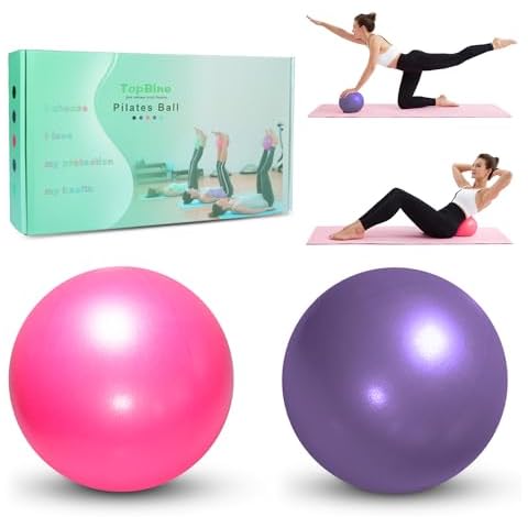 TopBine 9 Inch Exercise Pilates Ball -(2 Pcs) Stability Ball for Yoga, Barre, Training and Physical Therapy- Improves Balance, Core Strength, Back Pain & Posture- Comes with Inflatable Straw Cover