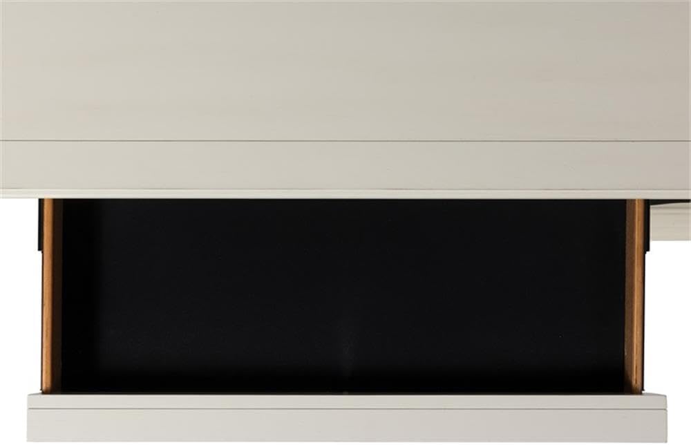 BOWERY HILL 9-Drawer Horizontal Dresser, 38" H x 62" W x 17" D, Off White Finish, Felt-Lined Top Drawers, Dark Metal Hardware, Transitional Style, Beveled Edges, Bun Feet, Bedroom Storage